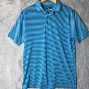 PGA‎ TOUR Polo Shirt Men's Small Aqua Blue Short Sleeve Stripe Golf Performance